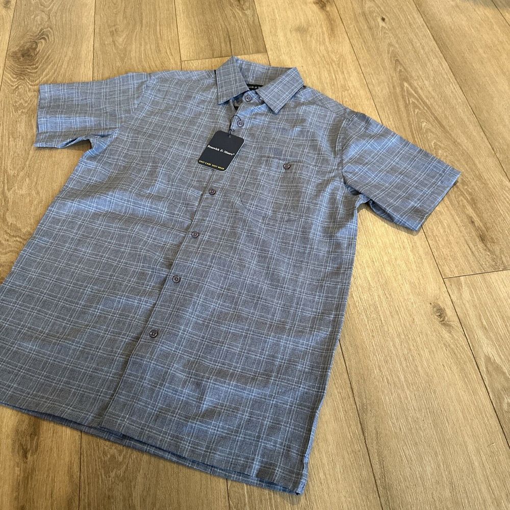 Preswick & Moore Men's Short Sleeve Button Down‎ Easy Care Shirt Blue Small NEW